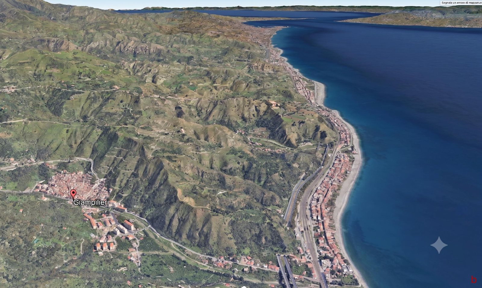Figura 1b: vista prospettica tridimensionale della costa ionica messinese